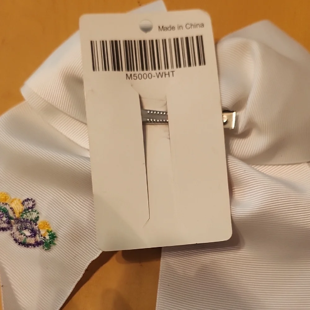 White Embroidered Mardi Gras Design